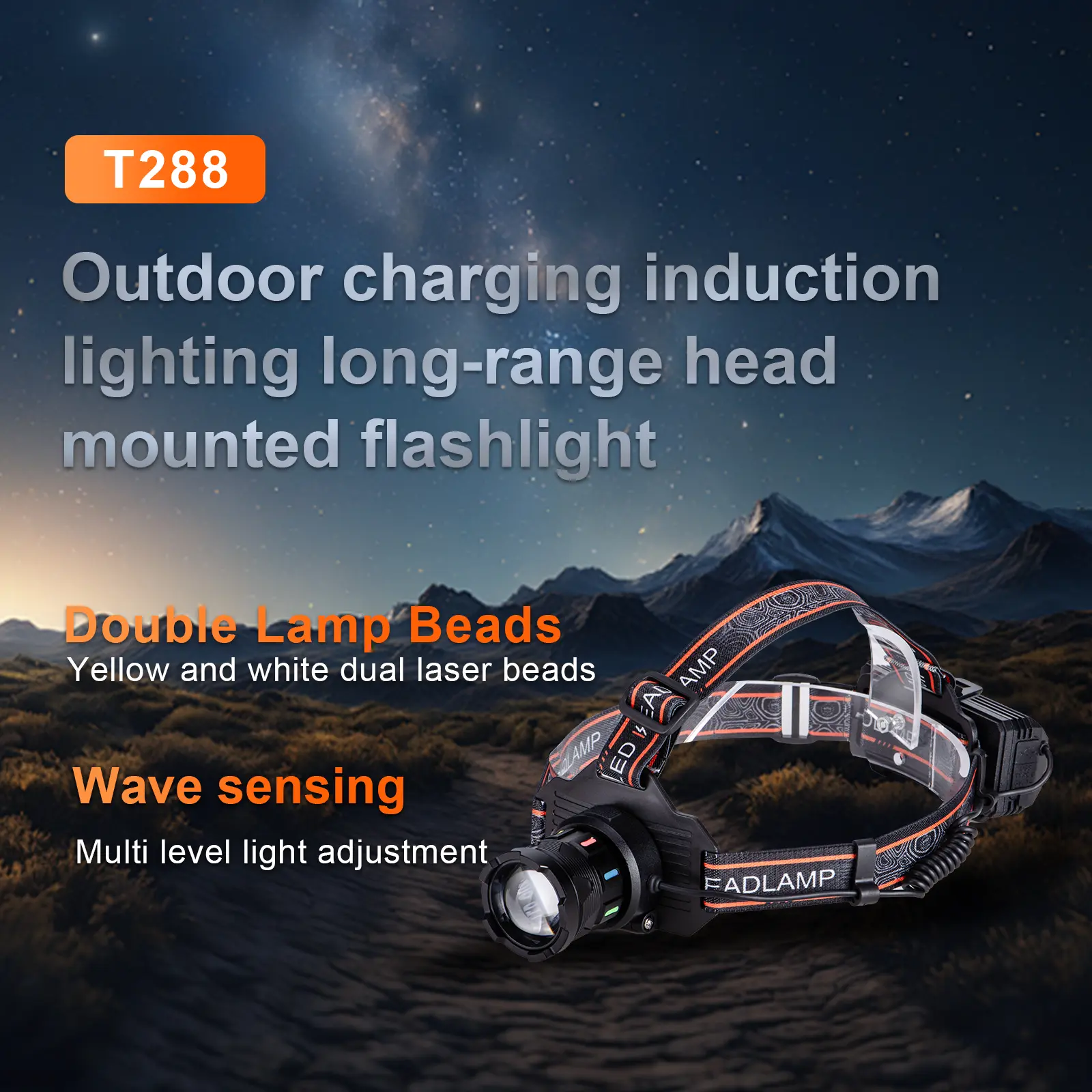 Helius T288 Motion Sensor Zoomable Reachargable Headlamp 7 Helius T288 እንቅስቃሴ ዳሳሽ ሊሞላ የሚችል የፊት መብራት 7