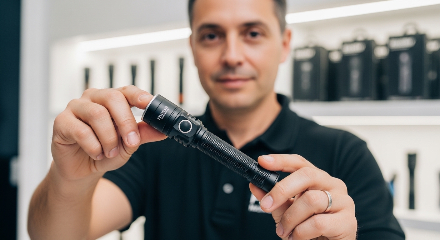 A Professional Flashlight supplier showing the smudge-resistant surface of a light with Nano-Coatings.png