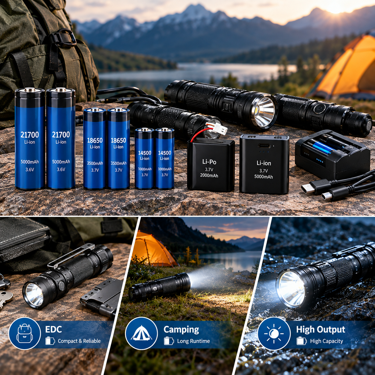 Rechargeable outdoor flashlight battery options for EDC, camping, and high-output.png