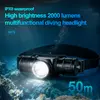 Helius 6675 Diving Headlamp - 2000 Lumens IPX8 Underwater Headlight with P70 LED