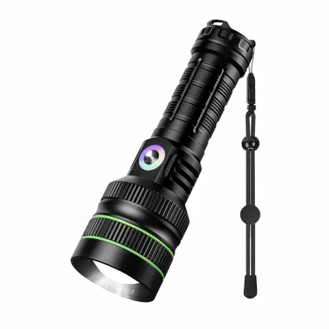Helius XJ03 7070 White Laser Flashlight - Telescopic Zoom USB-C Torch with Safety Hammer