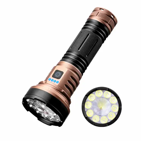 Helius T95 Zoomable Flashlight - P50 + 10*3030 LED USB-C Torch with Battery Display
